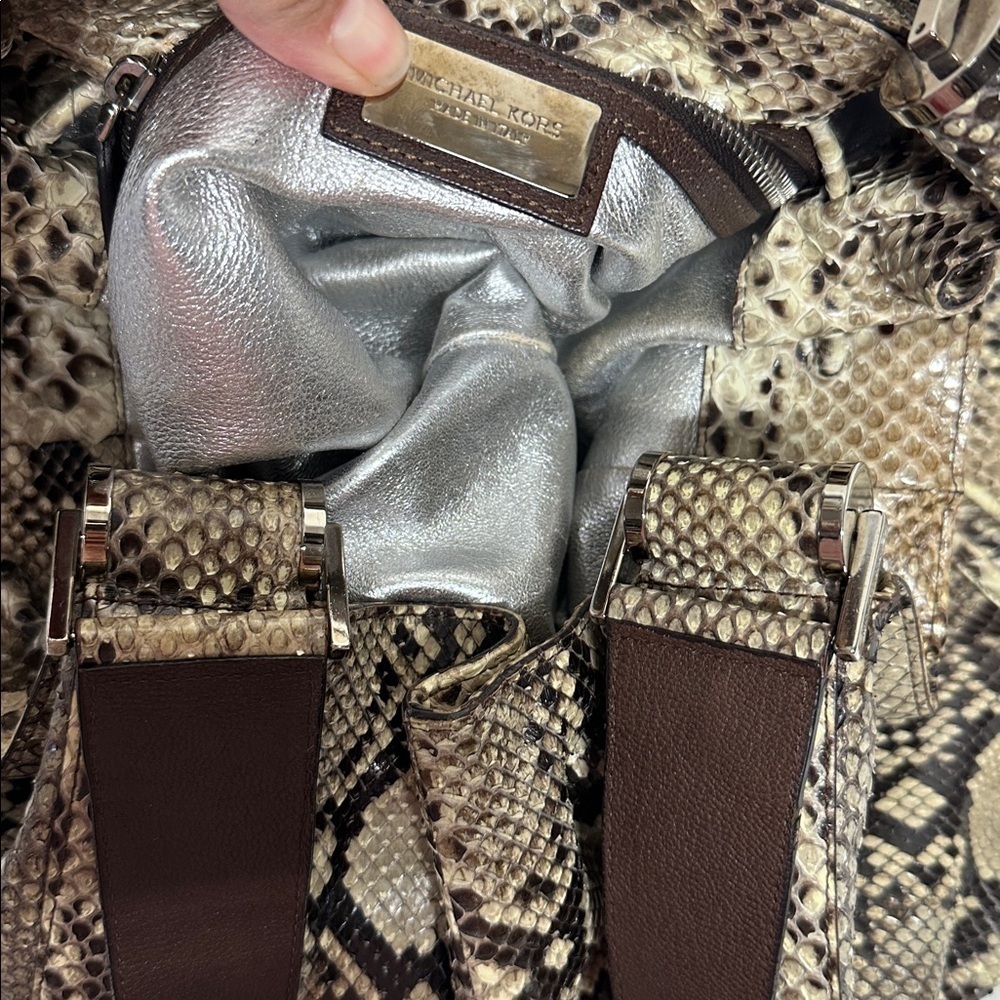 MICHAEL KORS Authentic Natural Brown Python Rehearsal Drawstring Shoulder Bag - Picture 12 of 16